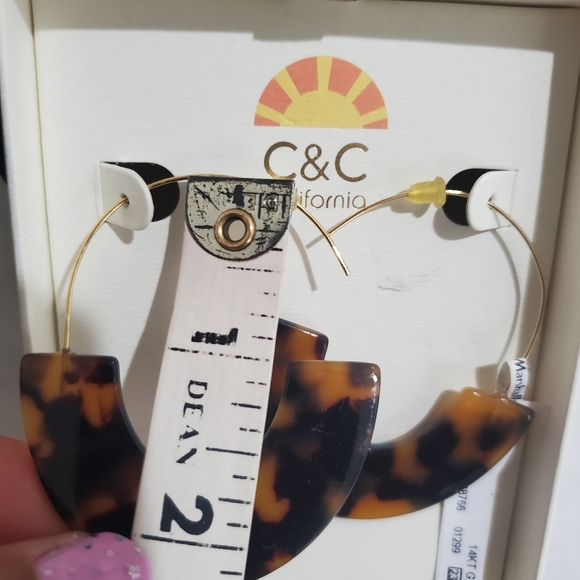 NEW C&C California Tortoise Shell Gold Vermeil Sterling Silver Hoop Earrings - Picture 5 of 7